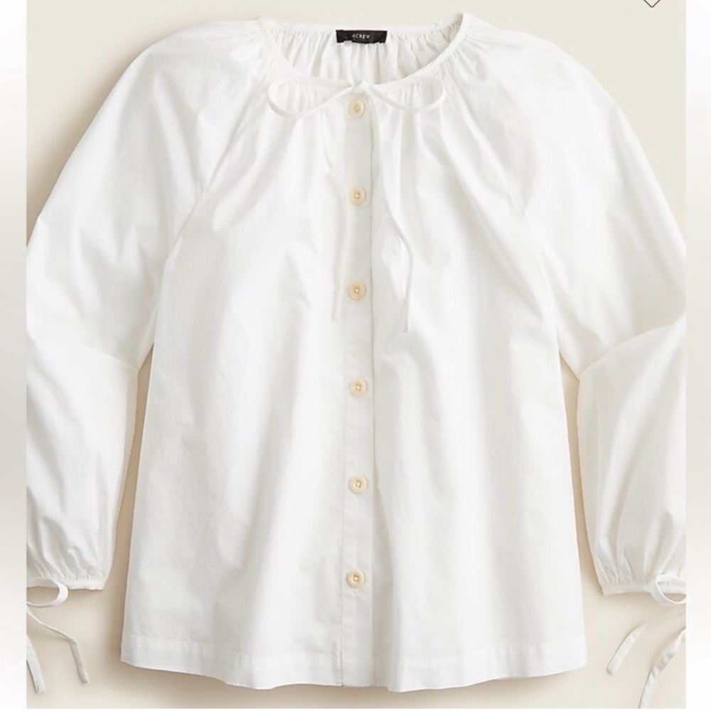 J.Crew Tie-sleeve button-front cotton poplin top